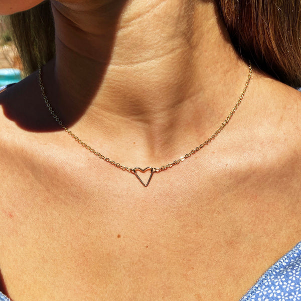 14k Solid Gold Open Heart Necklace